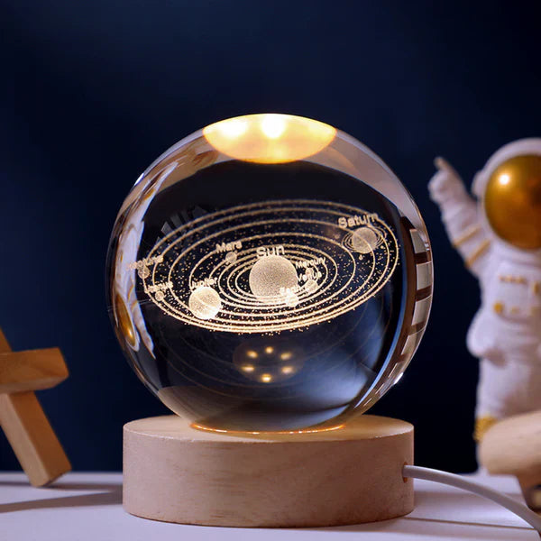 Solar Space Crystal Ball Light for Ambient Decor with Astronaut
