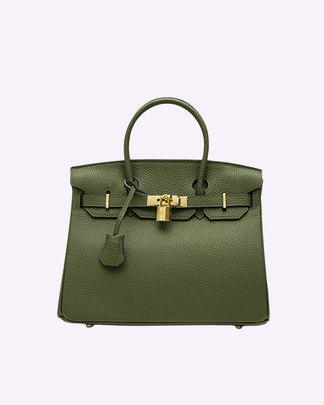 Leather Handbag with Gold Lock Hardware