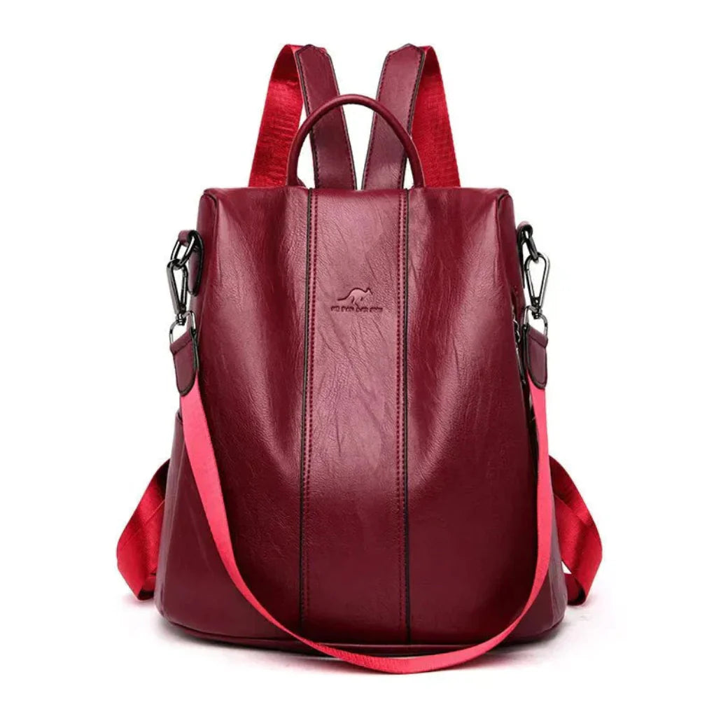 Anti Theft Leather Backpack for Women with Kangaroo Engrave