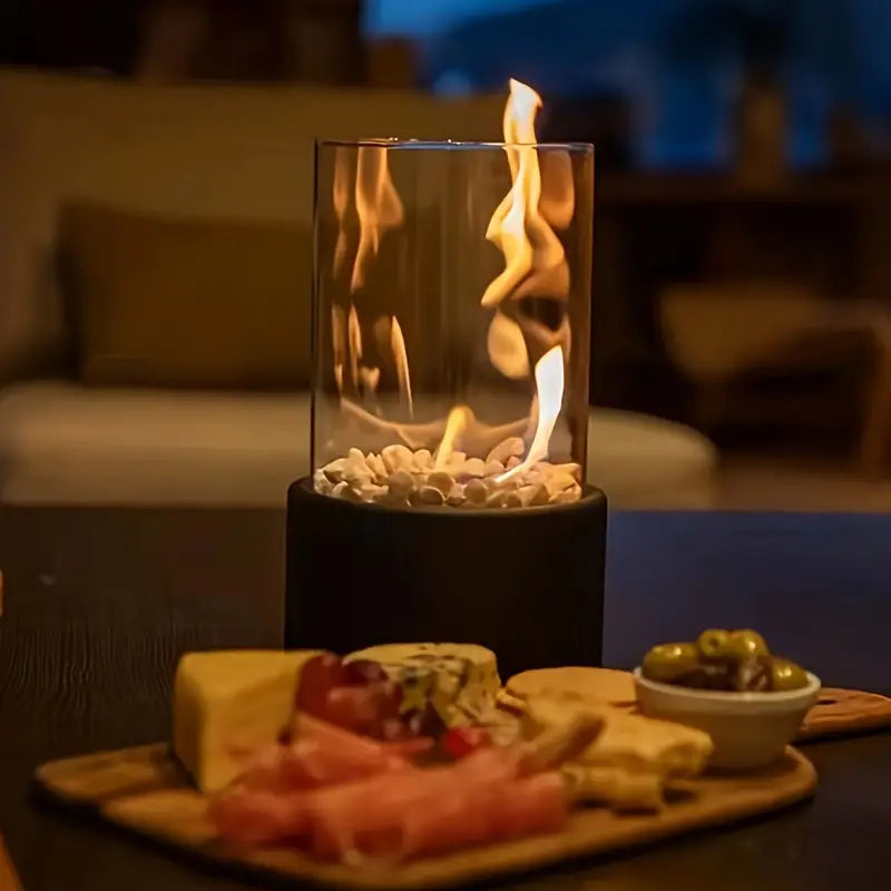 Portable Tabletop Fireplace with Cobblestones for Modern Home