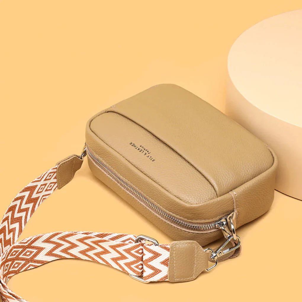 Leather Crossbody Bag for Women with Patterned Strap