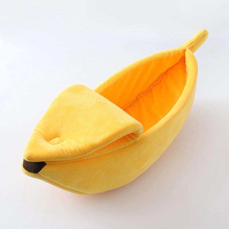 Banana-Shaped Cat Bed with Soft Plush Cushion