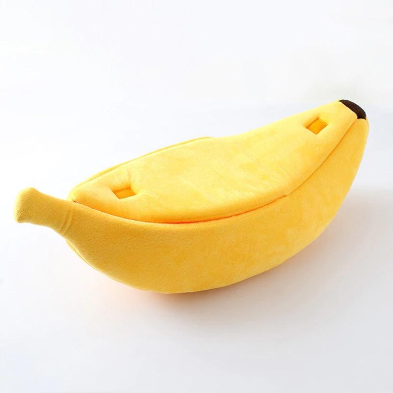 Banana-Shaped Cat Bed with Soft Plush Cushion
