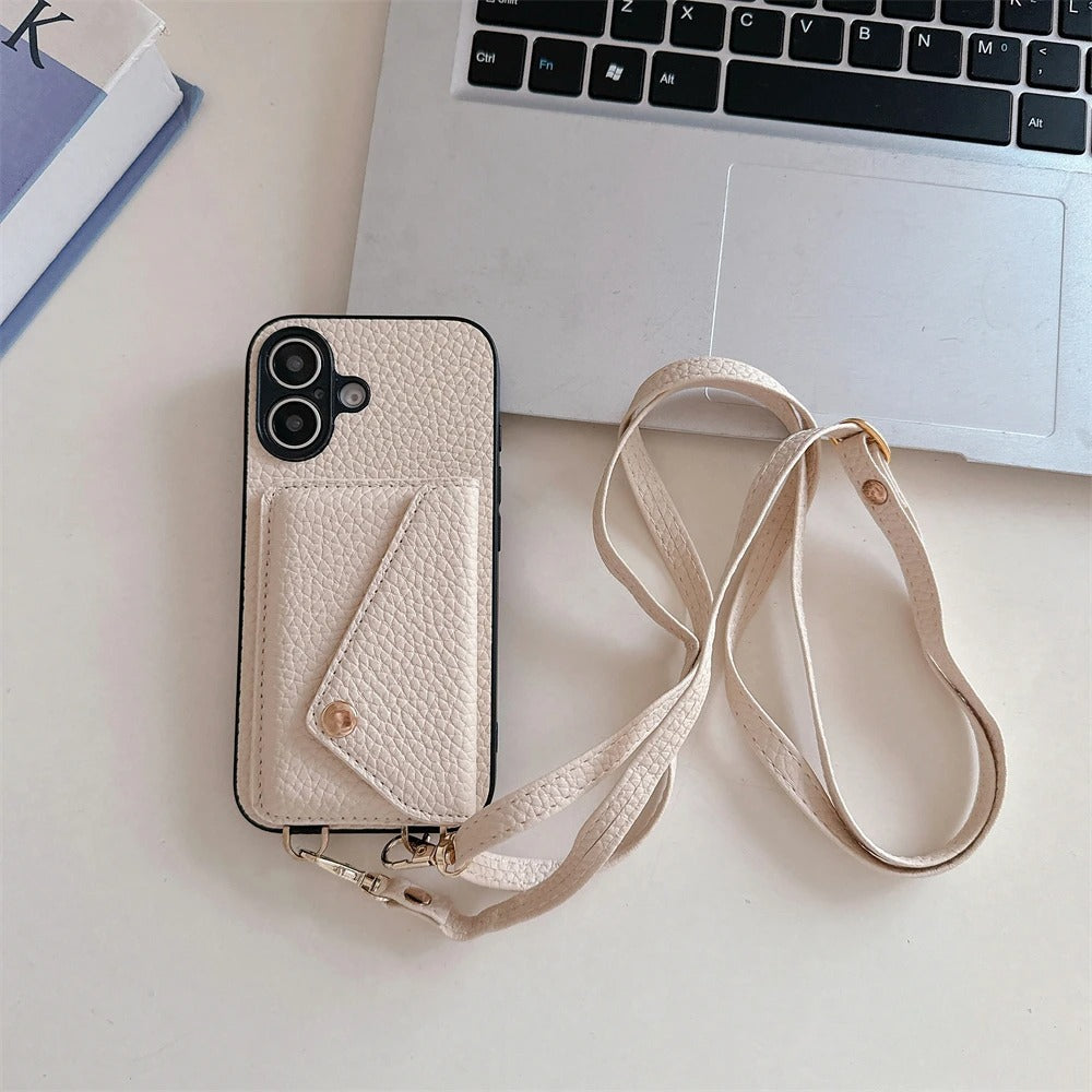Leather Crossbody Phone Case with Lanyard and Card Holder