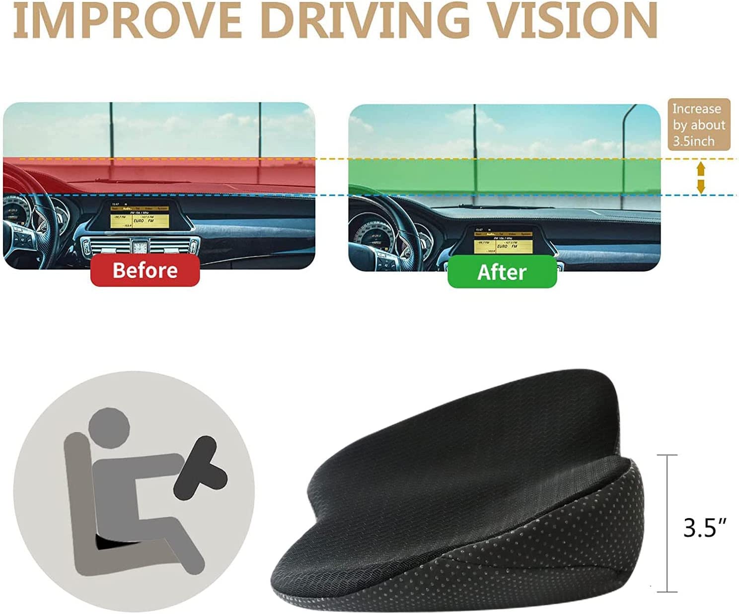 Car Seat Cushion for Height Boosting Shorter Drivers