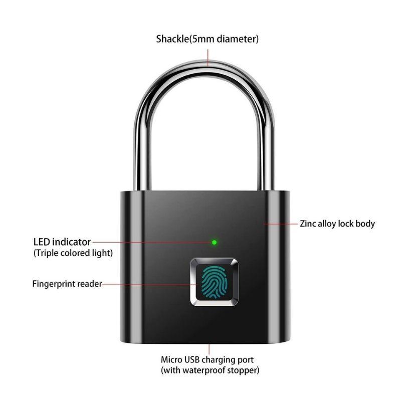 Smart Fingerprint Padlock with USB Rechargeable Battery