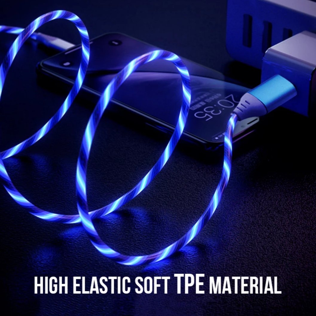 Glowing USB Charging Cable with Flowing Light Effect