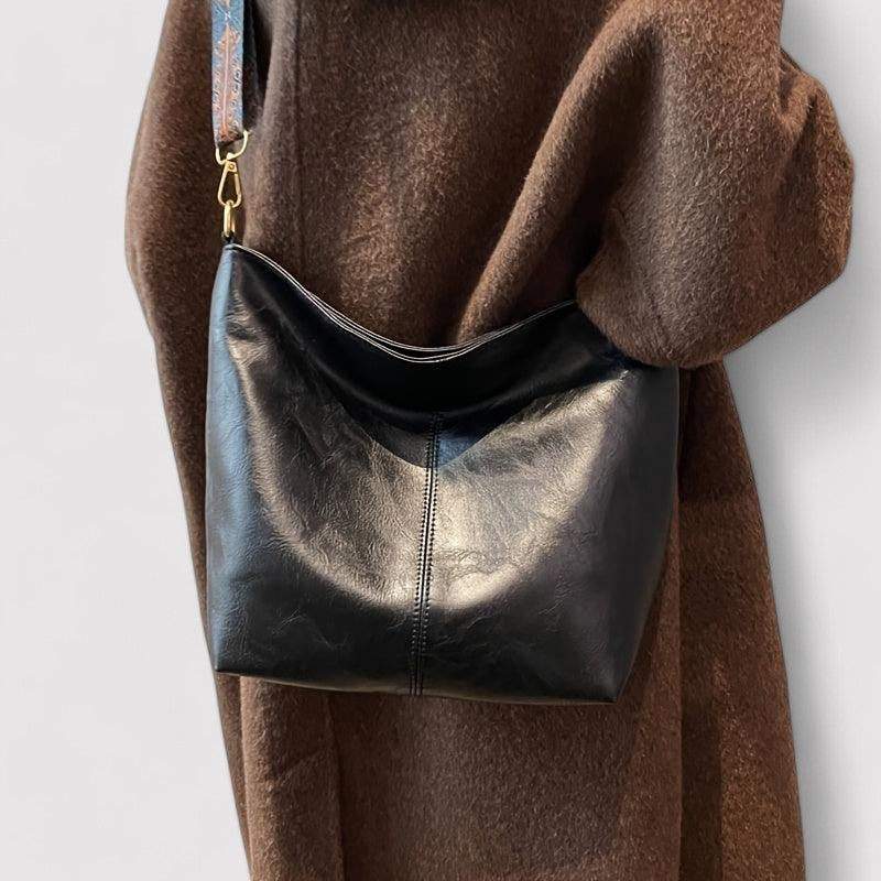 Leather Shoulder Bag for Women with Patterned Strap