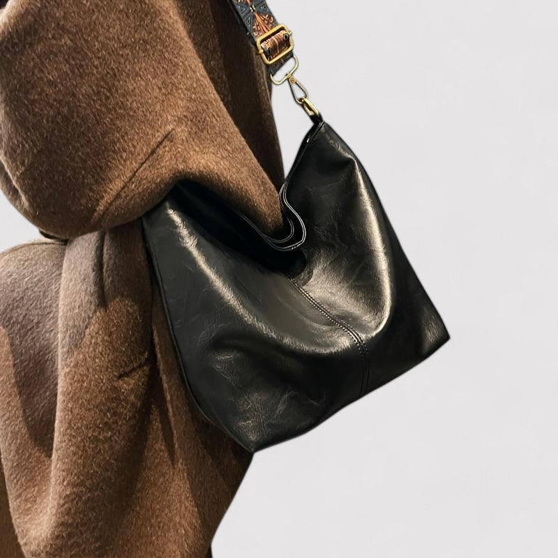 Leather Shoulder Bag for Women with Patterned Strap