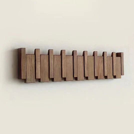 Wooden Wall Coat Rack with Piano-Style Folding Hooks