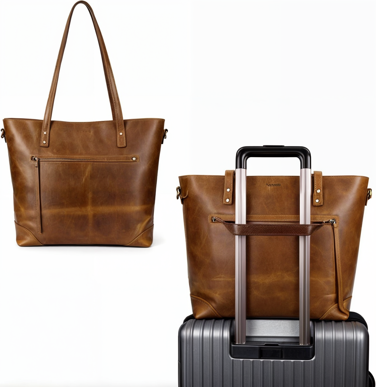 Vintage Leather Tote Bag with Adjustable Strap