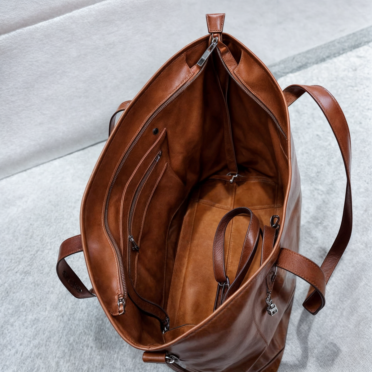 Vintage Leather Tote Bag with Adjustable Strap