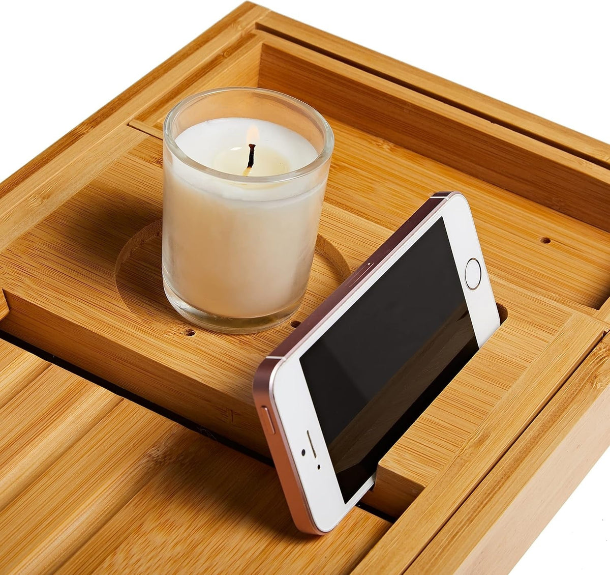 Expandable Bamboo Bath Tray with Non-slip Storage Rack
