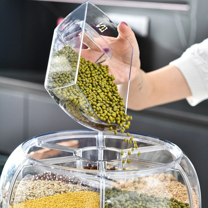 Rotating Grain Dispenser with Multi-Compartment Storage