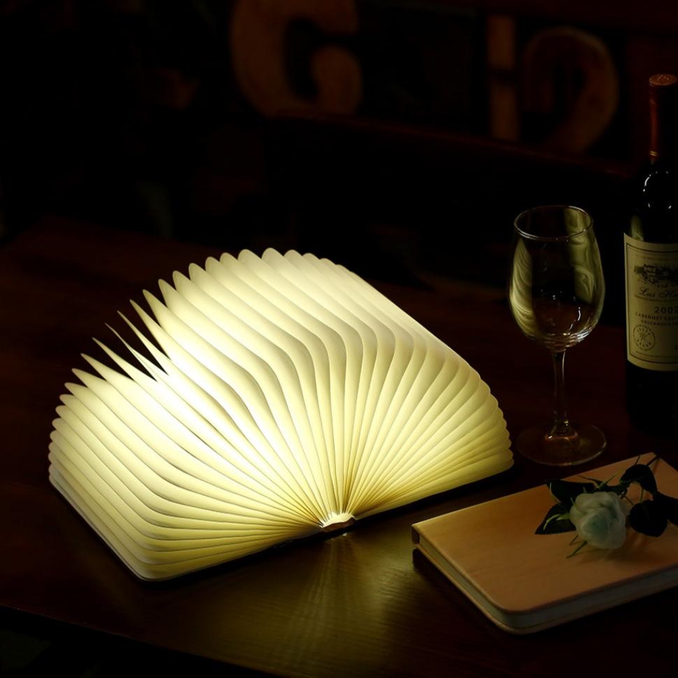 Foldable Book Lamp Night Light with Wooden Cover