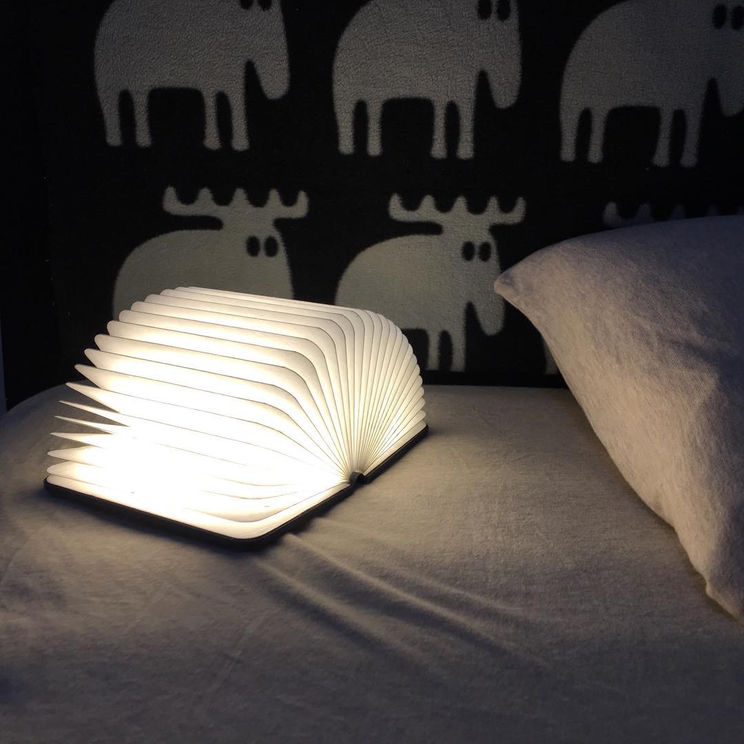 Foldable Book Lamp Night Light with Wooden Cover
