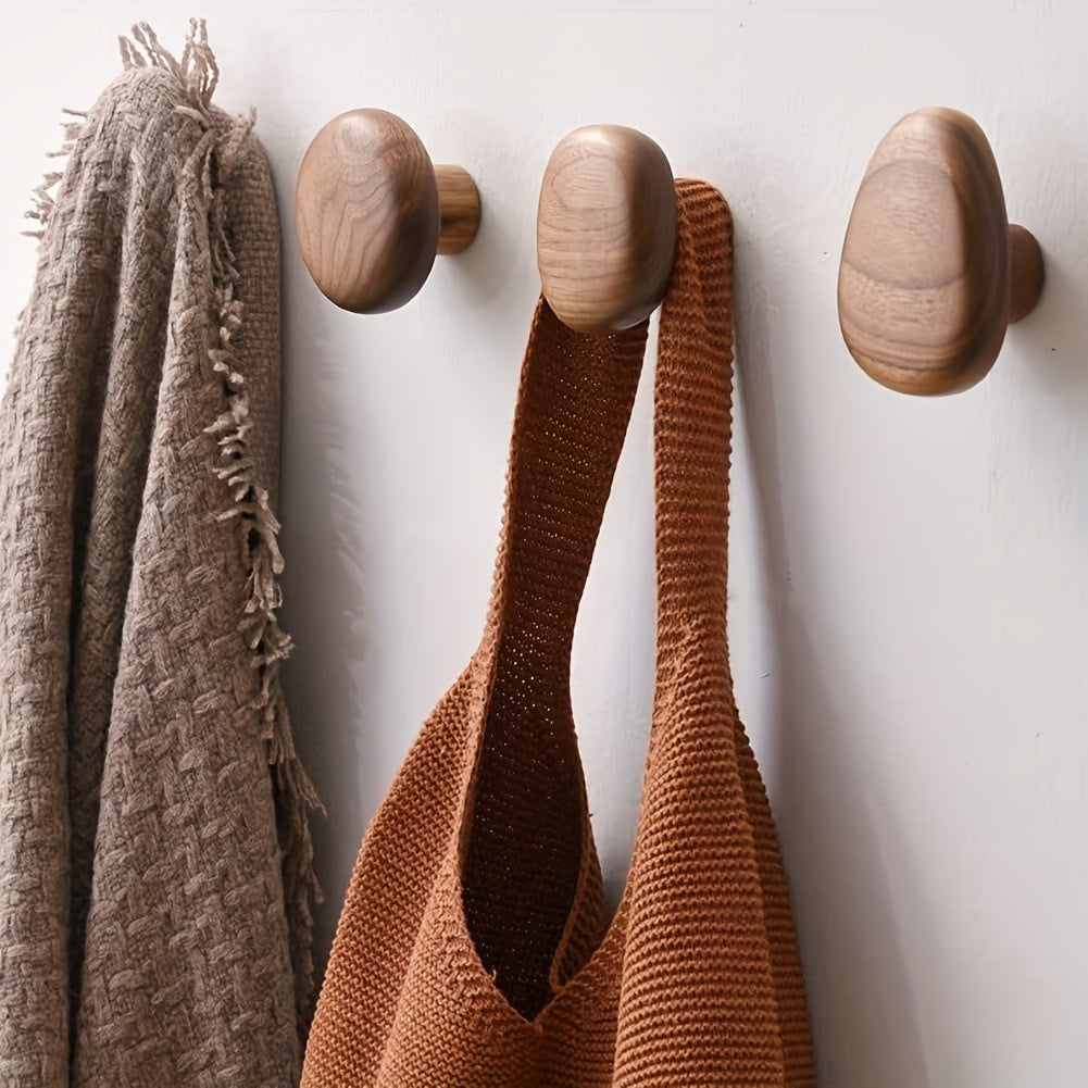 Wooden Wall Hook Set with Pebble Shape Design