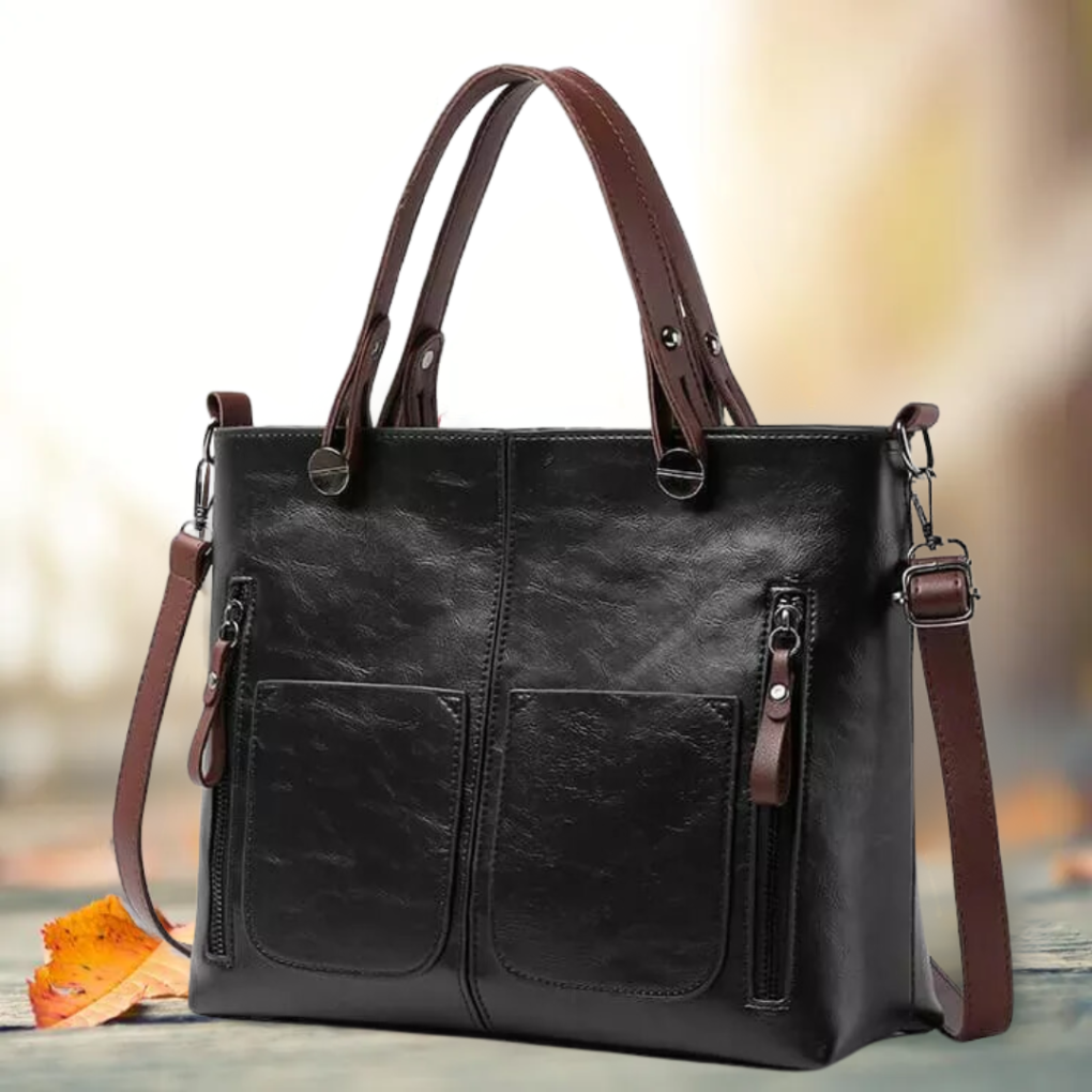 Classic Leather Tote Bag with Two Pockets