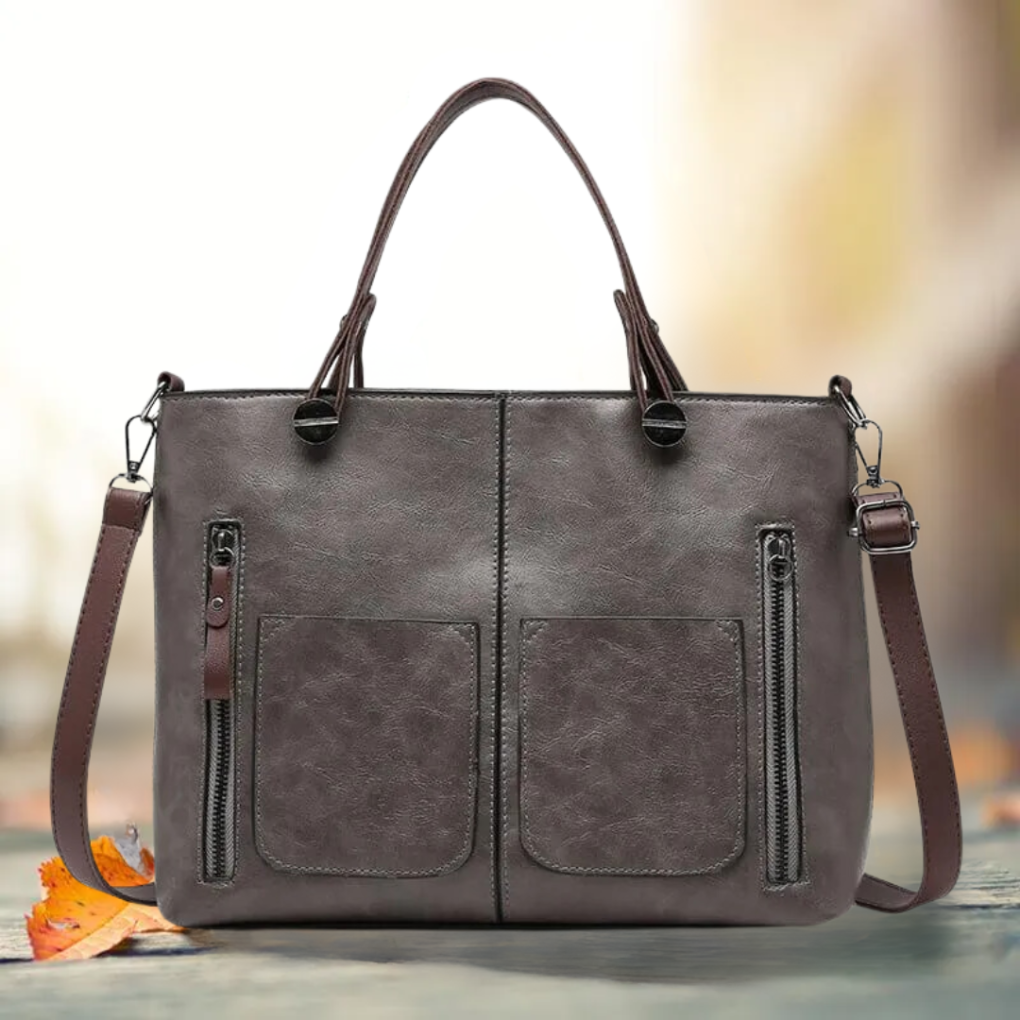 Classic Leather Tote Bag with Two Pockets