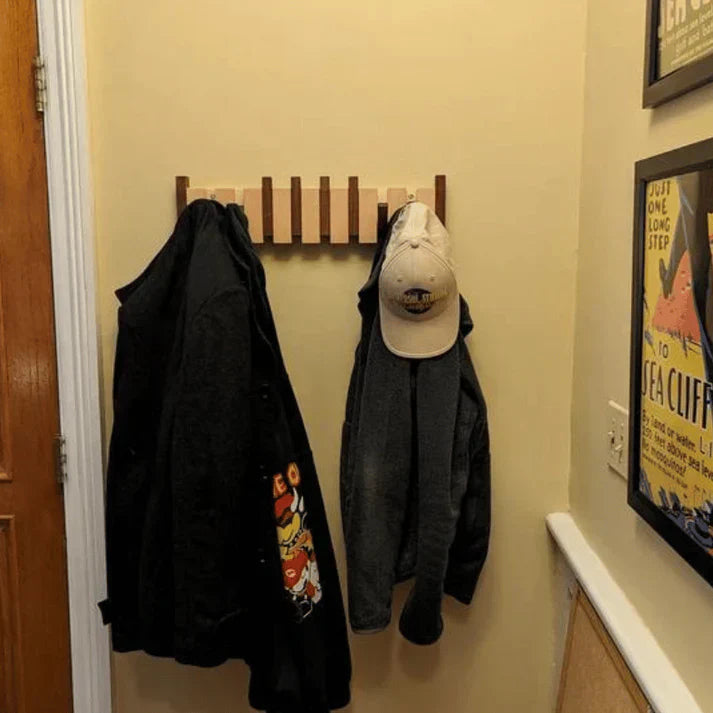 Wooden Wall Coat Rack with Piano-Style Folding Hooks