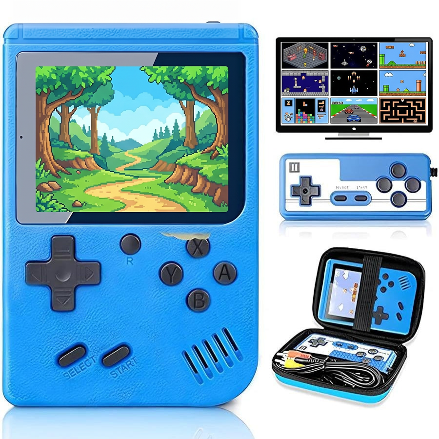 Retro handheld game console with second controller and carry case