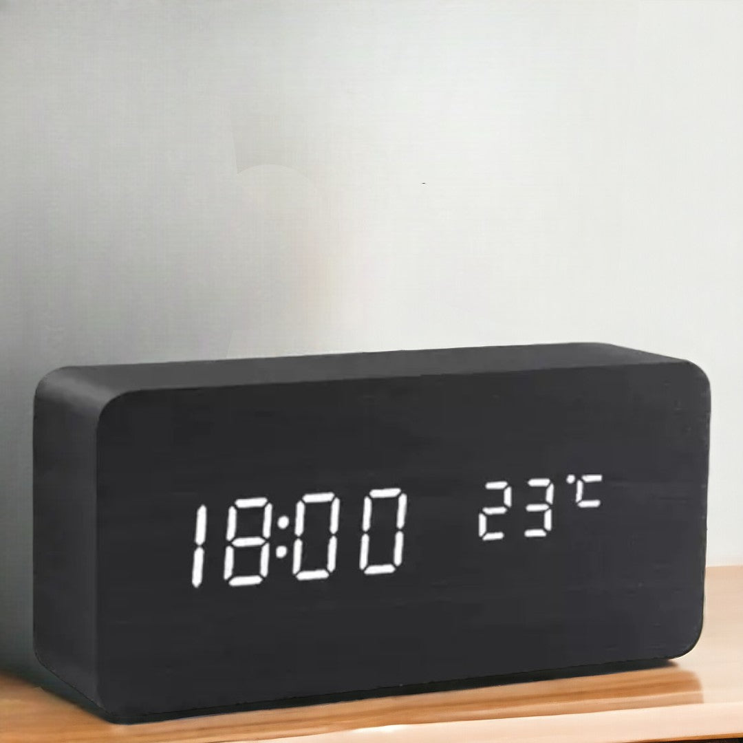 Wood Look LED Alarm Clock with Digital Display for Home Decor
