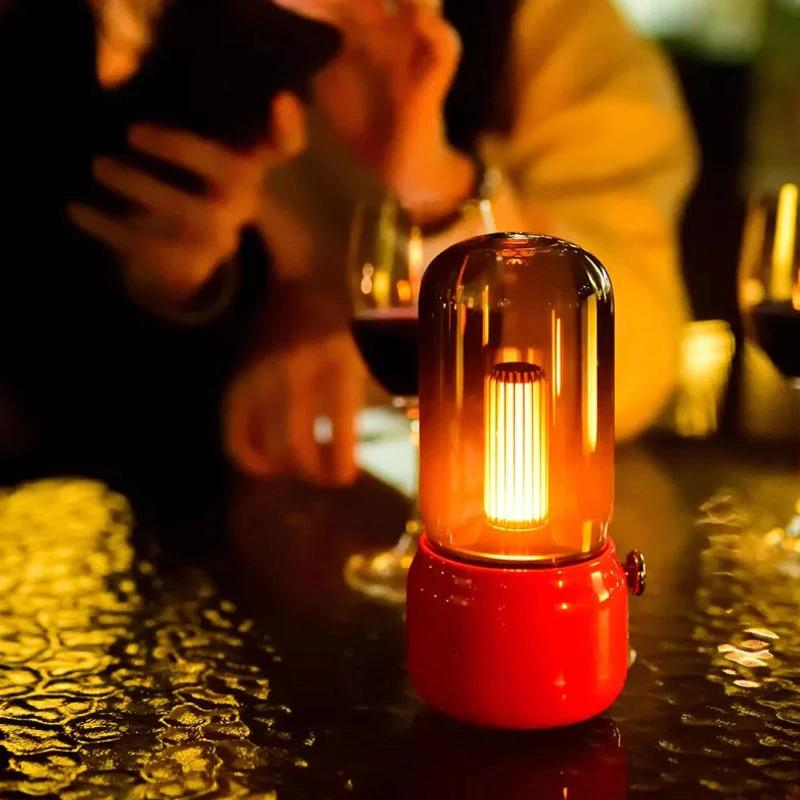 Vintage table lamp on a dinner table at night
