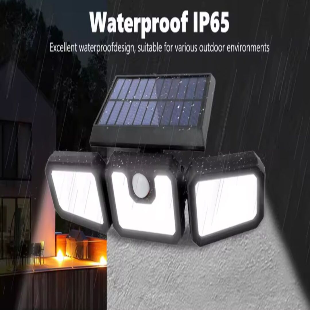 Triple-Head Solar Power Security Light for Home and Garden