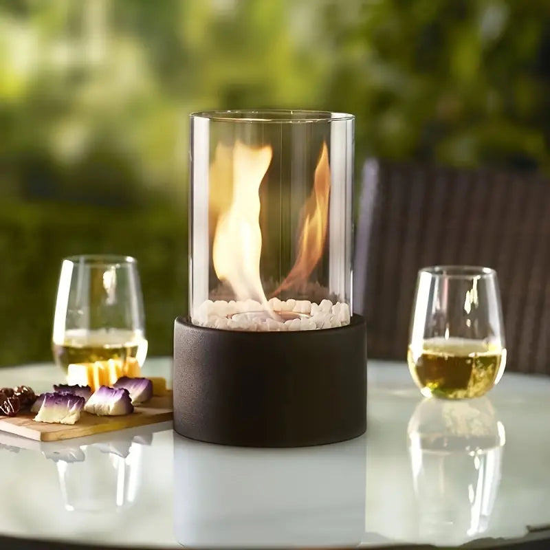 Portable Tabletop Fireplace with Cobblestones for Modern Home