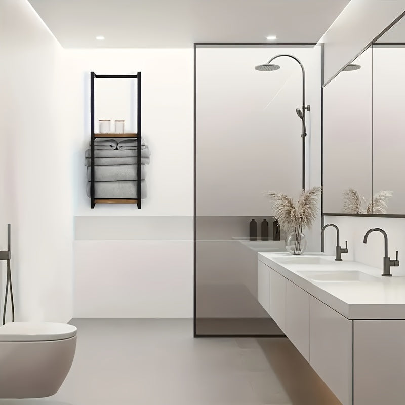 Wall Mounted Metal Towel Rack with Waterproof Bathroom Shelf
