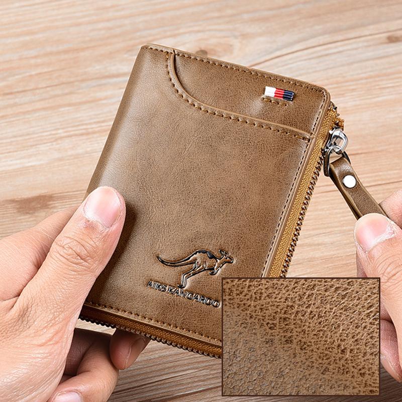 Men's Compact Leather Wallet with RFID Protection and Kangaroo Engrave