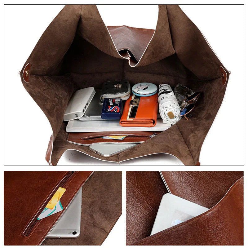 Leather Tote Bag for Women with Shoulder Straps