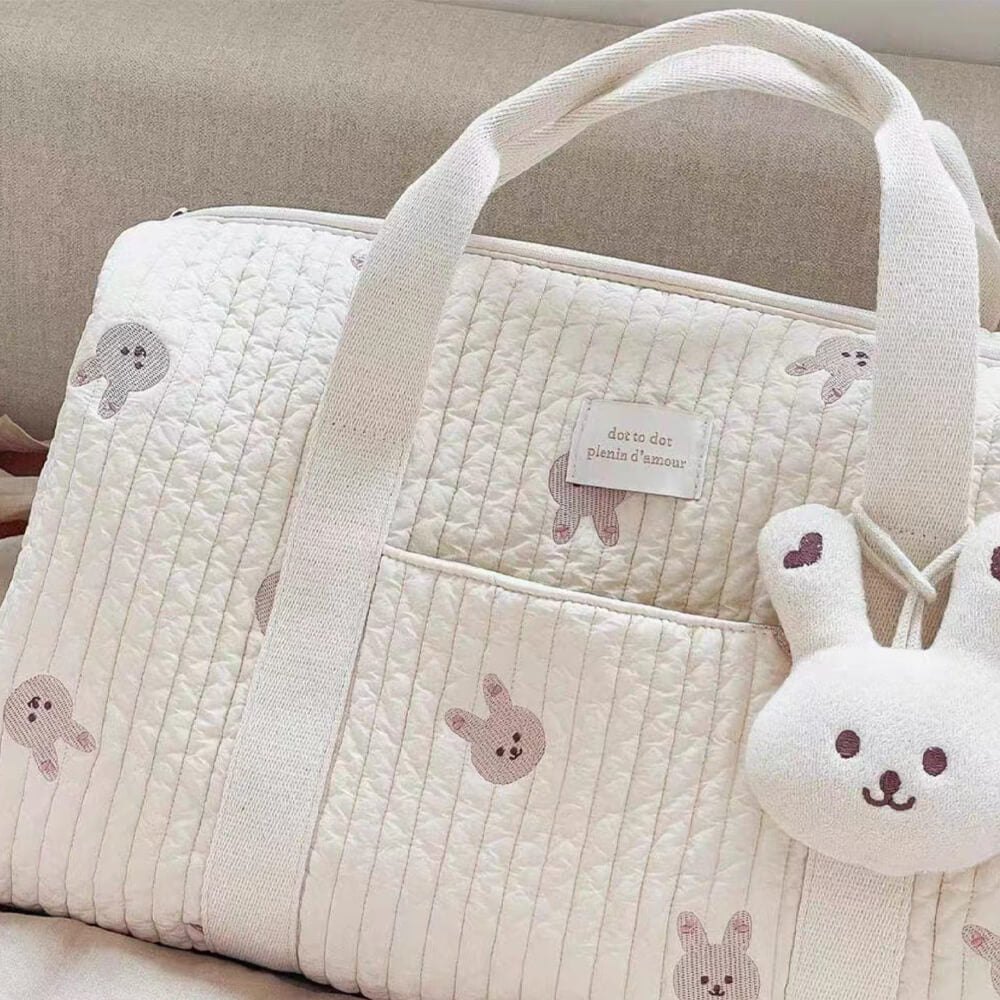 Large Bear Print Quilted Baby Bag for Maternity Travel