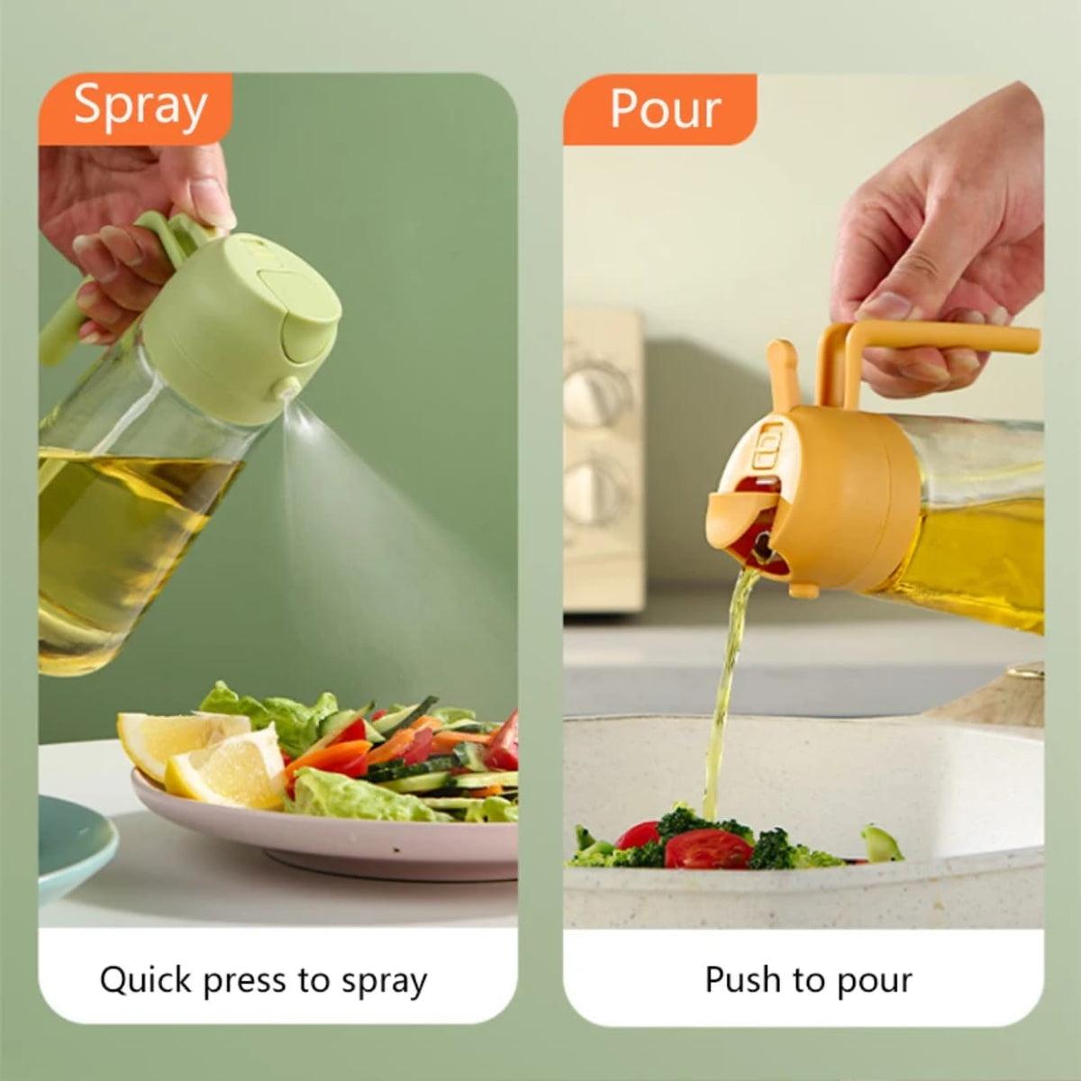Two in One Spray and Pour Oil Dispenser Bottle for Kitchen Use