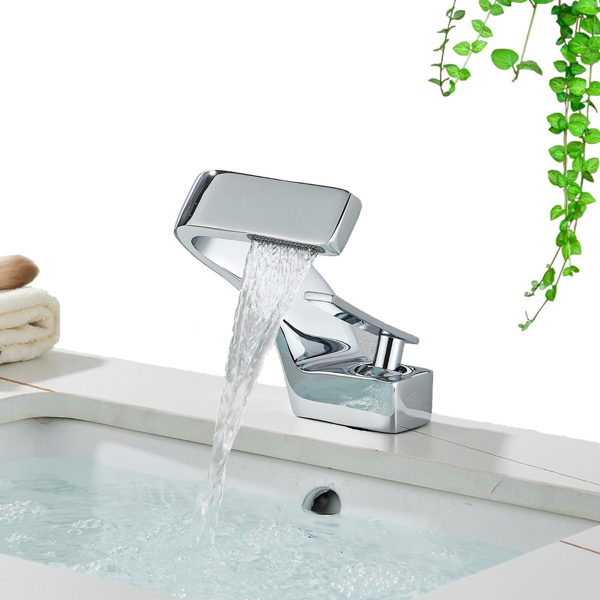Hot and Cold Curved Faucet - Deck Mounted Waterfall