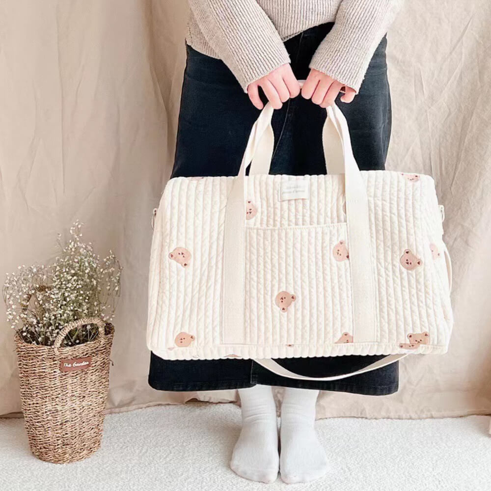 Large Bear Print Quilted Baby Bag for Maternity Travel