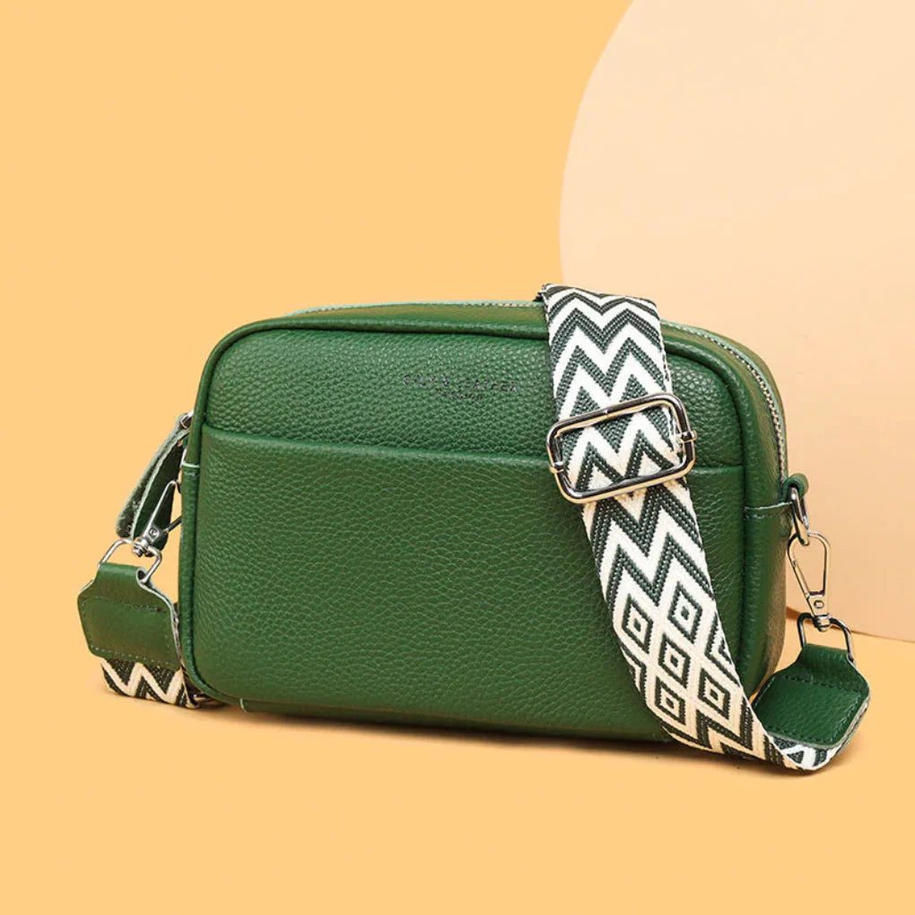 Leather Crossbody Bag for Women with Patterned Strap
