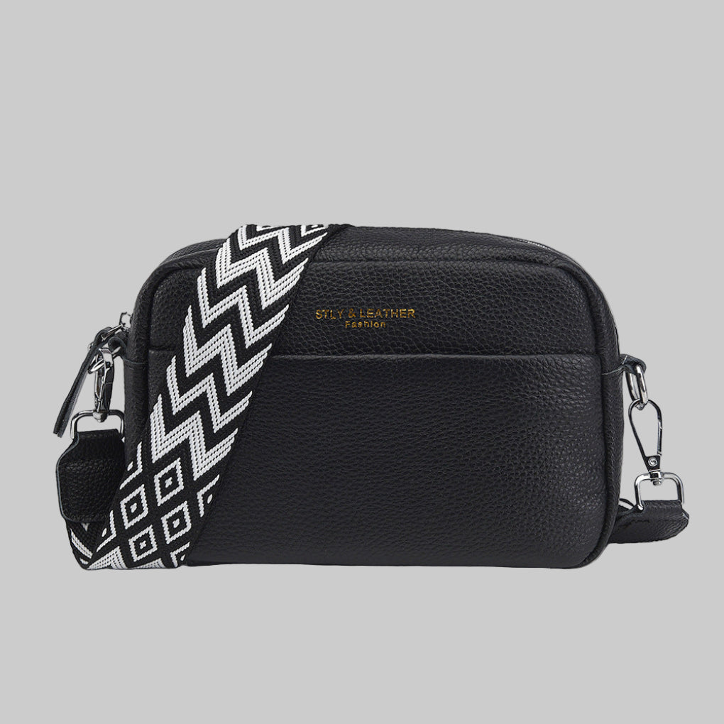 Leather Crossbody Bag for Women with Patterned Strap