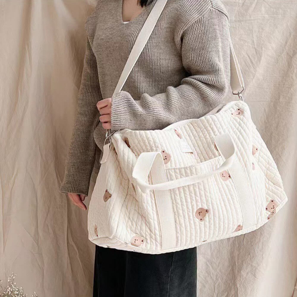 Large Bear Print Quilted Baby Bag for Maternity Travel