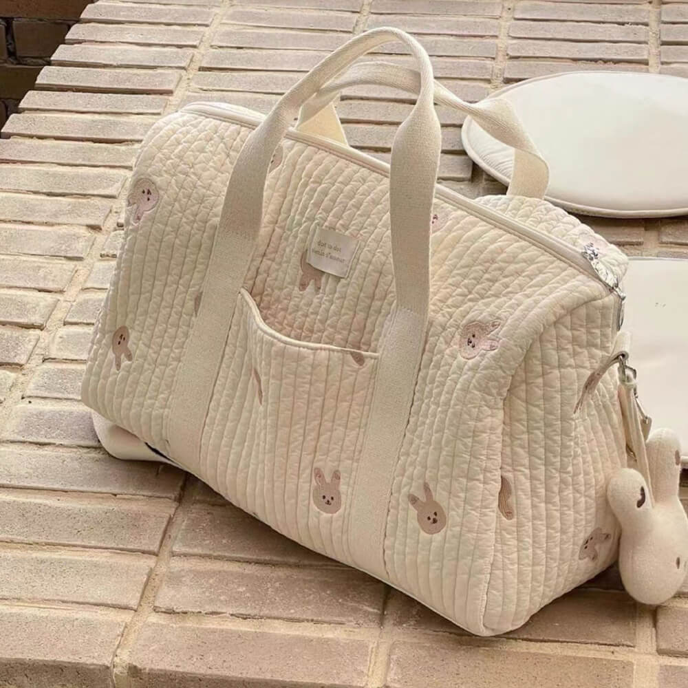 Large Bear Print Quilted Baby Bag for Maternity Travel