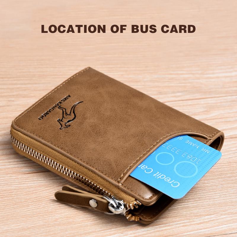 Men's Compact Leather Wallet with RFID Protection and Kangaroo Engrave