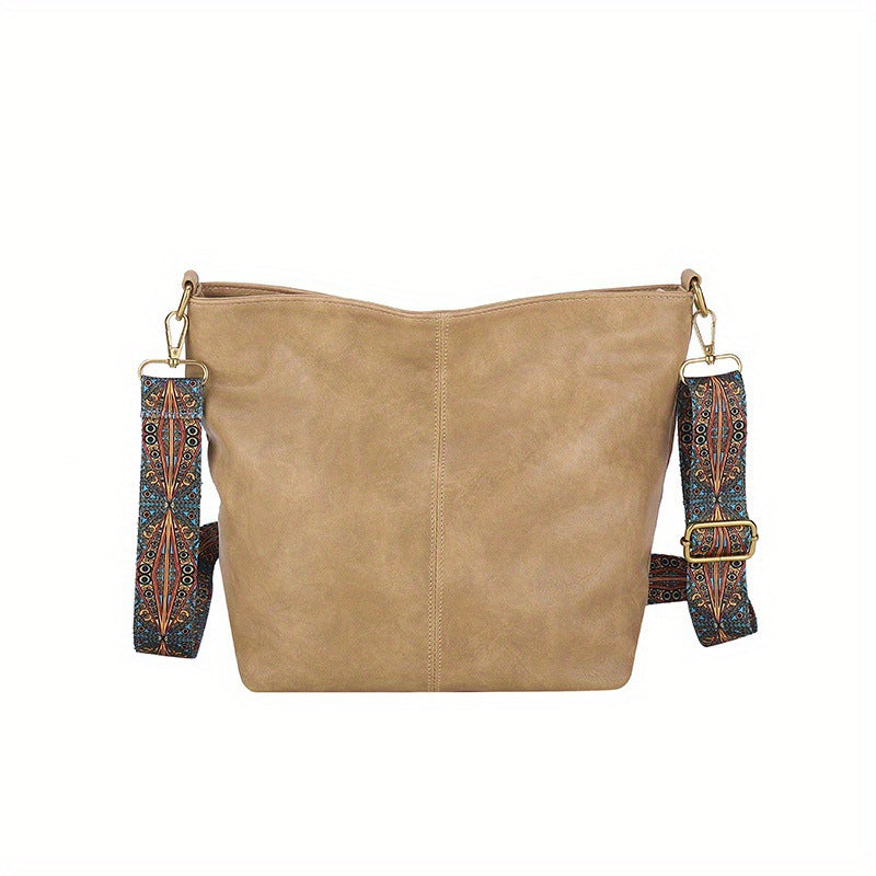 Leather Shoulder Bag for Women with Patterned Strap
