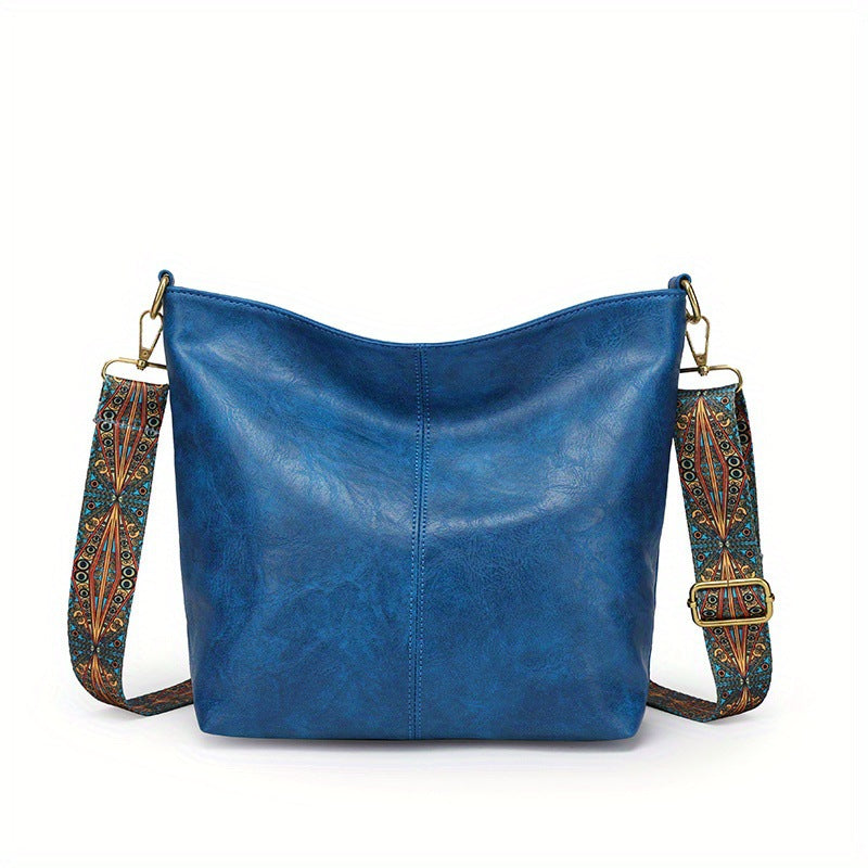 Leather Shoulder Bag for Women with Patterned Strap