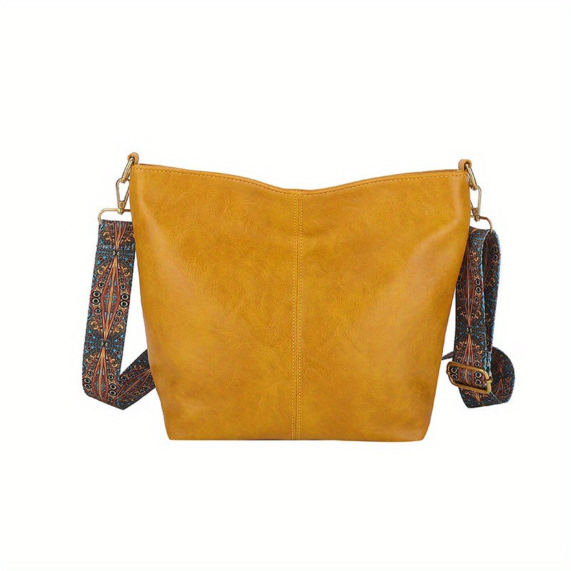 Leather Shoulder Bag for Women with Patterned Strap