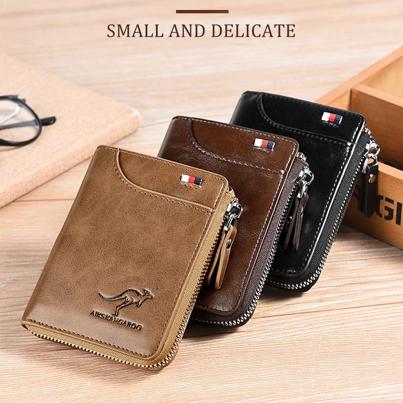 Men's Compact Leather Wallet with RFID Protection and Kangaroo Engrave