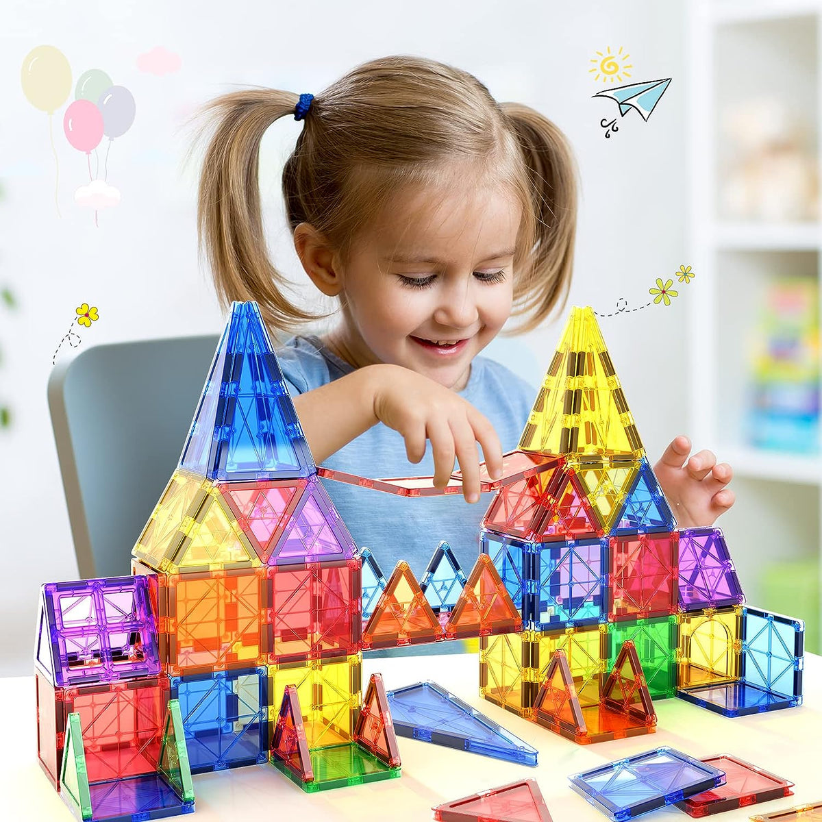 Montessori Magnetic Tiles Building Set with 40 Pieces for STEM Learning