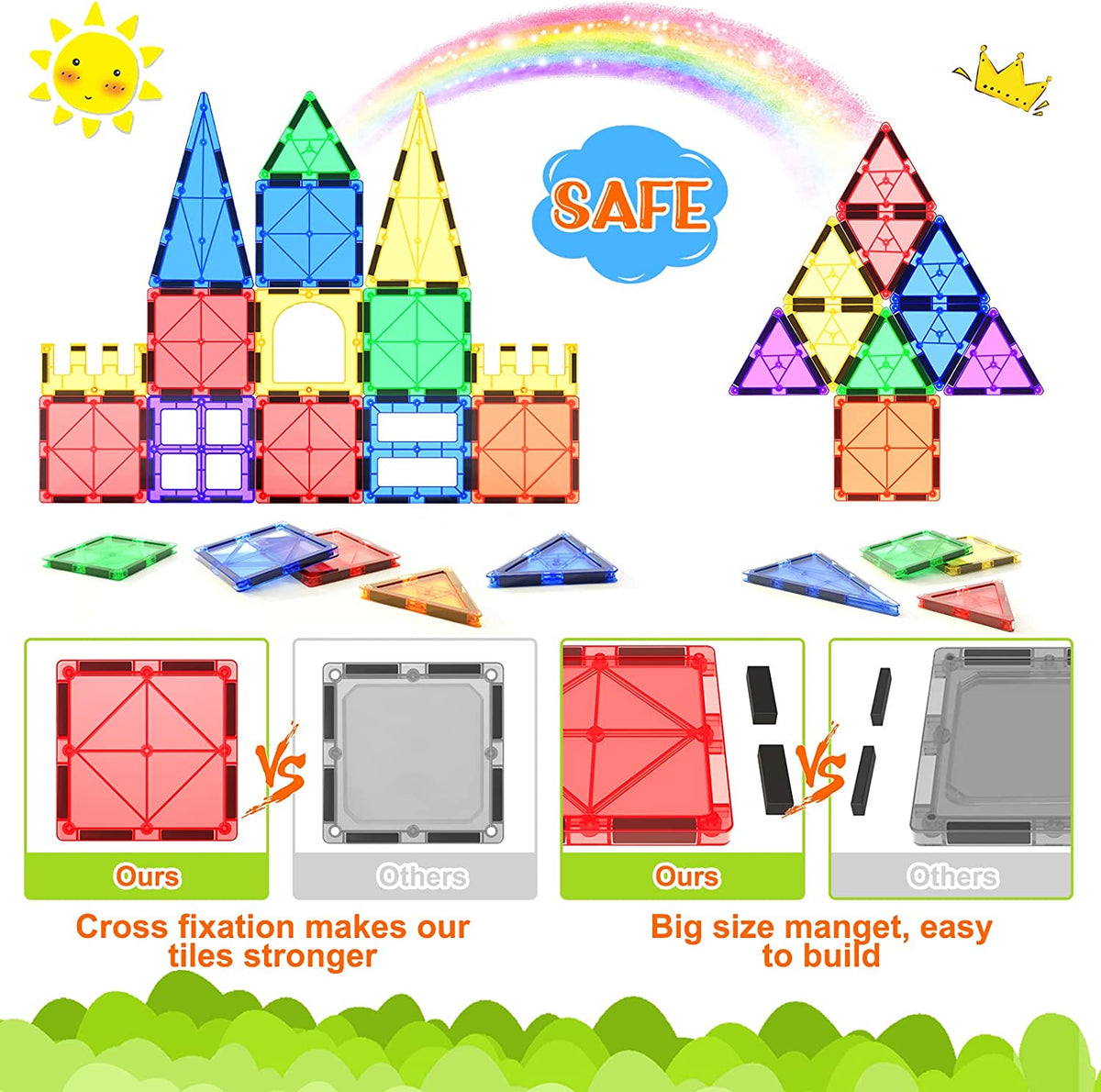 Montessori Magnetic Tiles Building Set with 40 Pieces for STEM Learning