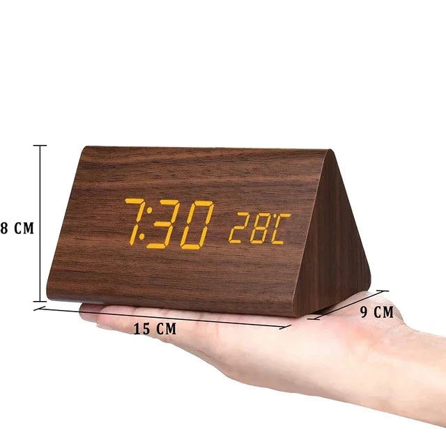 Wood Look LED Alarm Clock with Digital Display for Home Decor