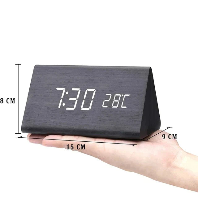 Wood Look LED Alarm Clock with Digital Display for Home Decor