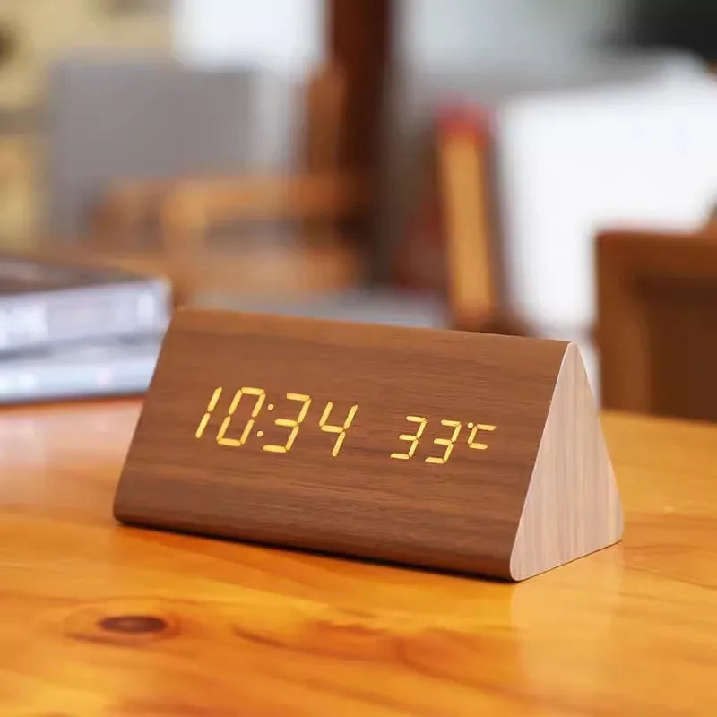 Wood Look LED Alarm Clock with Digital Display for Home Decor